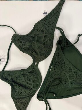 Freya Olive Green Crochet Triangle Bikini Set - Speciality Size Cup
